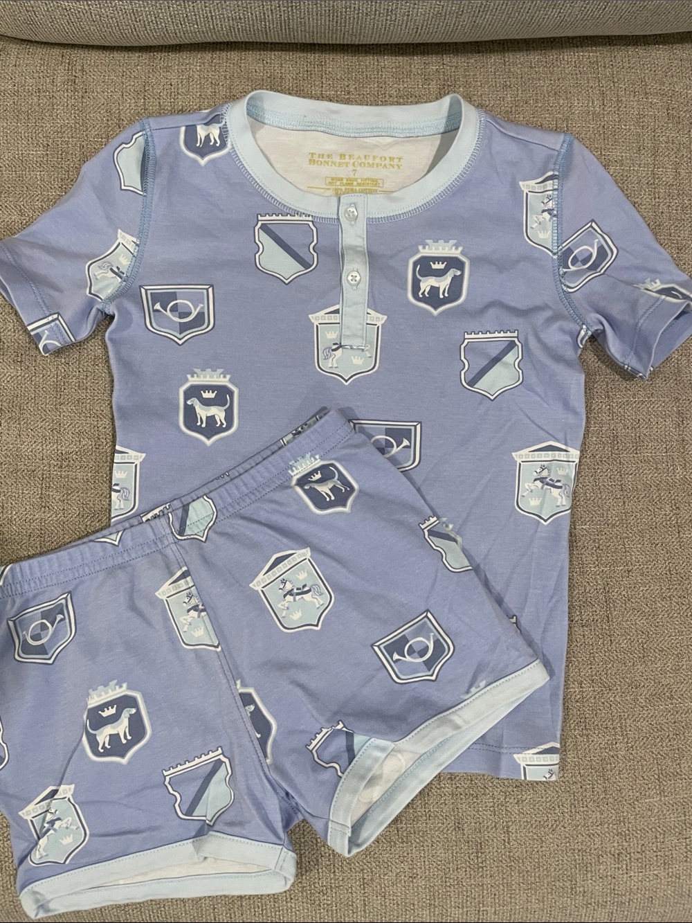 The Beaufort Bonnet Company Light Blue Shield & Crest Short Pajama Set